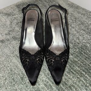 Stuart Weitzman Black Slingback Heels with Crystal Embellishments